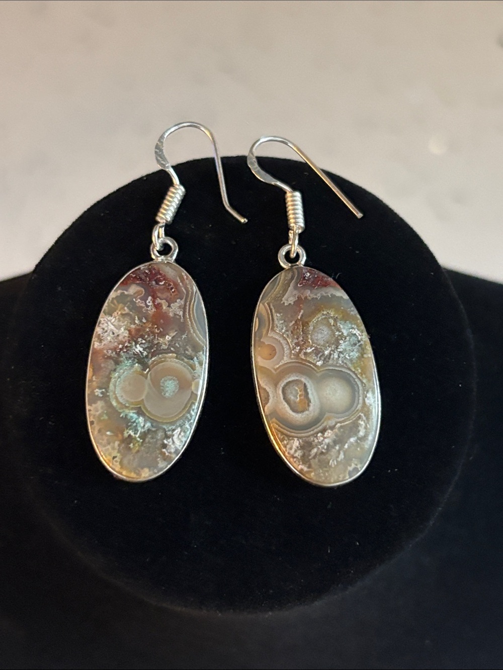 Sterling Silver Crazy Lace Agate Gemstone Drop Dangle Earrings